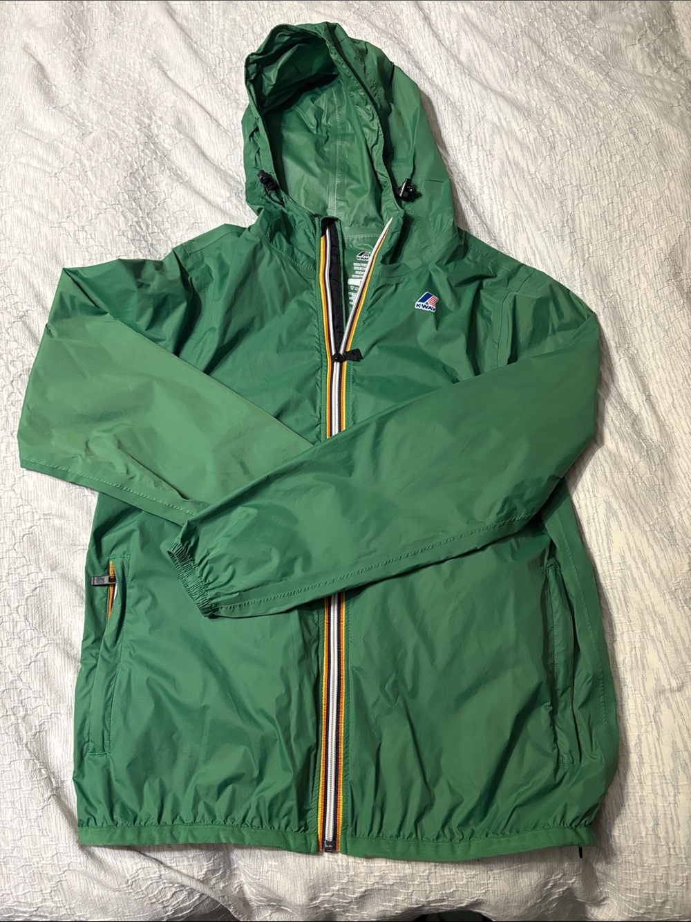 K-Way Men's Green Hooded Packable Raincoat with Contrast Zip
